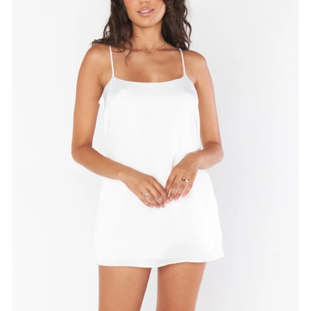 Show Me Your Mumu White Satin Cami Mini Dress Spaghetti Strap RN 133910
